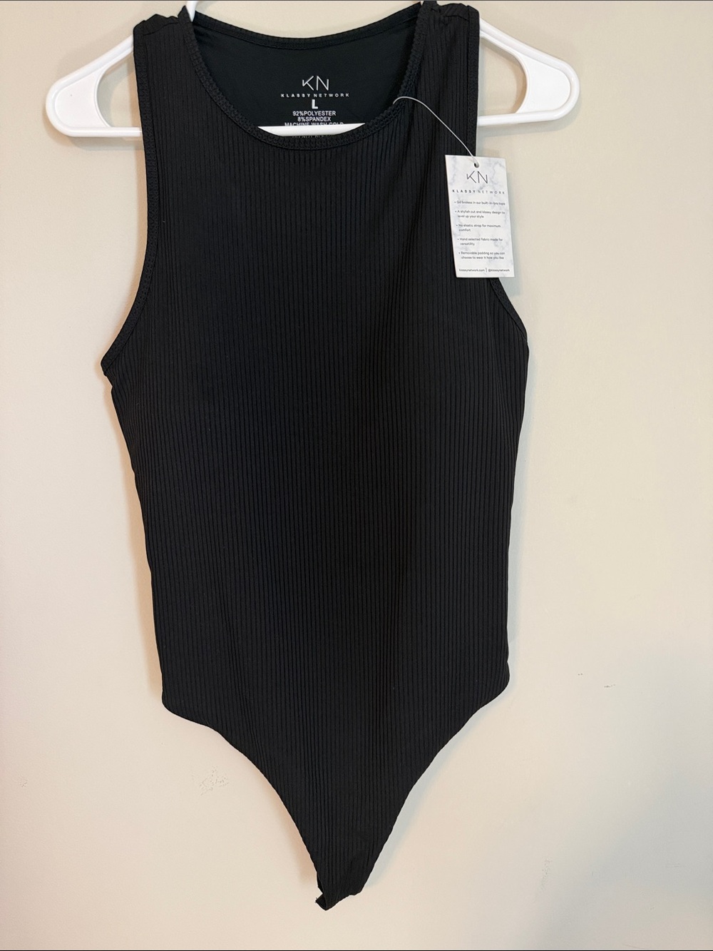 Klassy Network Black Ribbed Sleeveless One-Piece Bodysuit